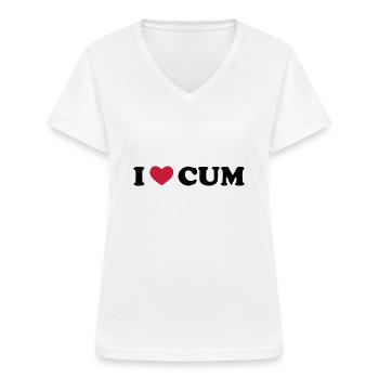 I Love Cum - T-shirt col V Femme - blanc - Devant - Lela (165cm)
