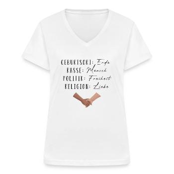 Statement gegen Rassismus | Gleichheit | Menschen - Frauen-T-Shirt mit V-Ausschnitt - Weiß - Vorne - Lela (165cm)