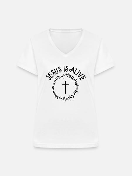 Jesus is alive - Frauen-T-Shirt mit V-Ausschnitt - Weiß