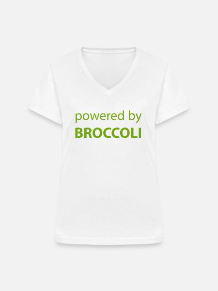 Powered by Brokkoli - Frauen-T-Shirt mit V-Ausschnitt - Weiß