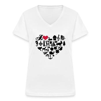 I love - Frauen-T-Shirt mit V-Ausschnitt - Weiß - Vorne - Lela (165cm)