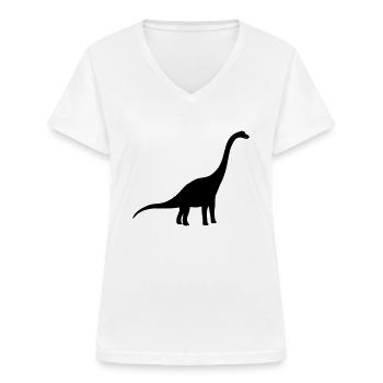 Diplodocus à long cou grande grande silhouette noi - T-shirt col V Femme - blanc - Devant - Lela (165cm)