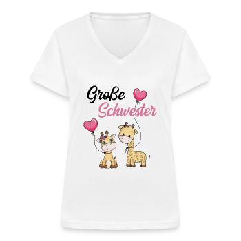 Große Schwester Giraffe - Frauen-T-Shirt mit V-Ausschnitt - Weiß - Vorne - Lela (165cm)