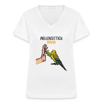 Wellensittich Mama Vogelbesitzerin - Frauen-T-Shirt mit V-Ausschnitt - Weiß - Vorne - Lela (165cm)