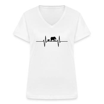 Herzschlag mit Elefanten - Frauen-T-Shirt mit V-Ausschnitt - Weiß - Vorne - Lela (165cm)