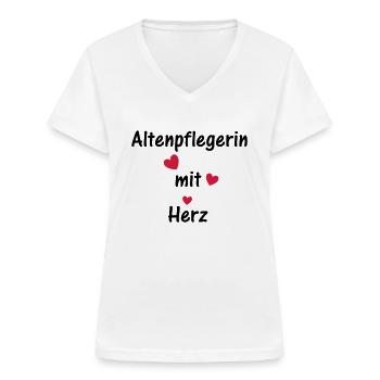 Altenpflegerin mit Herz - Frauen-T-Shirt mit V-Ausschnitt - Weiß - Vorne - Lela (165cm)