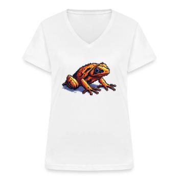 Poison dart frog in cool retro pixel graphics - Women's V-neck T-shirt - white - Front - Lela (165cm)