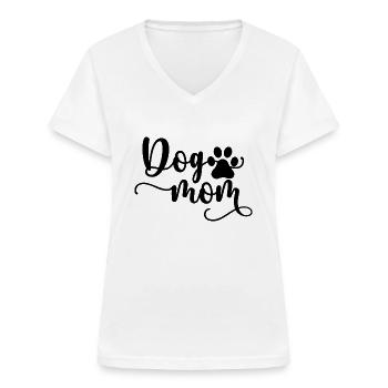Maman chien - T-shirt col V Femme - blanc - Devant - Lela (165cm)
