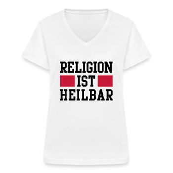 Religion ist heilbar - Frauen-T-Shirt mit V-Ausschnitt - Weiß - Vorne - Lela (165cm)