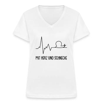 Mit Herz und Schnecke - Frauen-T-Shirt mit V-Ausschnitt - Weiß - Vorne - Lela (165cm)