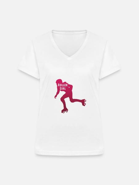 Roller Girl - Frauen-T-Shirt mit V-Ausschnitt - Weiß