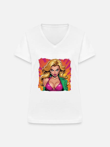 Blondine - Frauen-T-Shirt mit V-Ausschnitt - Weiß