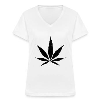 feuille de cannabis rasta - T-shirt col V Femme - blanc - Devant - Lela (165cm)