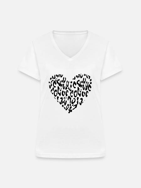 Leo Herz - Frauen-T-Shirt mit V-Ausschnitt - Weiß