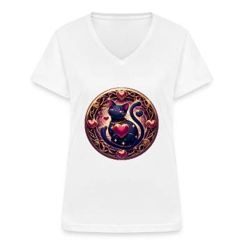 Katzenmagie - Frauen-T-Shirt mit V-Ausschnitt - Weiß - Vorne - Lela (165cm)