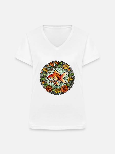 Ausgefallener Oranda-Goldfisch - Frauen-T-Shirt mit V-Ausschnitt - Weiß