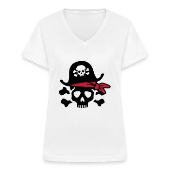 Pirat - Frauen-T-Shirt mit V-Ausschnitt - Weiß - Vorne - Lela (165cm)