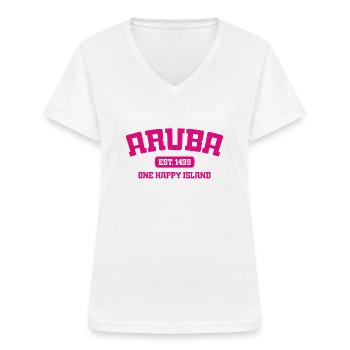 Aruba - Est. 1499 - Dutch Caribbean - Karibik - Women's V-neck T-shirt - white - Front - Lela (165cm)