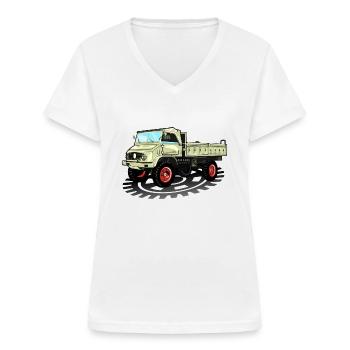 Unimog - Oldtimer - Offroad - Dispositif moteur universel - T-shirt col V Femme - blanc - Devant - Lela (165cm)