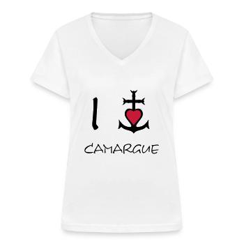 Ich liebe Camargue - Frauen-T-Shirt mit V-Ausschnitt - Weiß - Vorne - Lela (165cm)