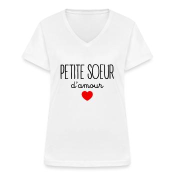 Petite Soeur D'Amour - T-shirt col V Femme - blanc - Devant - Lela (165cm)
