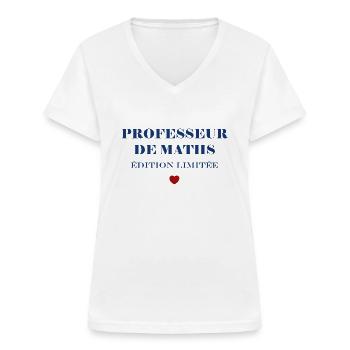 Professeur de maths - T-shirt col V Femme - blanc - Devant - Lela (165cm)