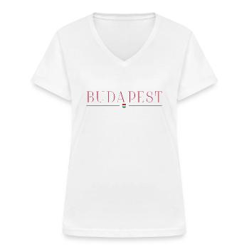Budapest, Ungarn Stil Design T-Shirt - Frauen-T-Shirt mit V-Ausschnitt - Weiß - Vorne - Lela (165cm)