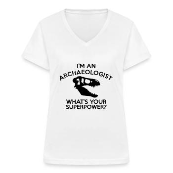 ARCHÄOLOGE SUPERMACHT - Frauen-T-Shirt mit V-Ausschnitt - Weiß - Vorne - Lela (165cm)