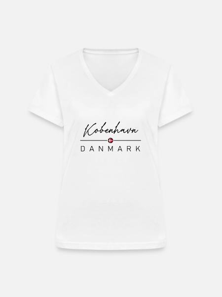 Dänemark - Kobenhavn - Danmark - Denmark - Frauen-T-Shirt mit V-Ausschnitt - Weiß