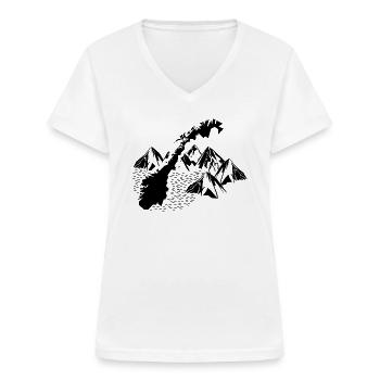 Norvège Carte montagne mer fjord errance Norway - T-shirt col V Femme - blanc - Devant - Lela (165cm)