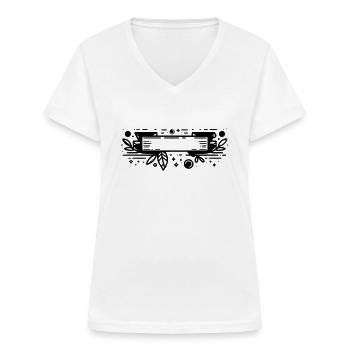 Bannière avec des feuilles - T-shirt col V Femme - blanc - Devant - Lela (165cm)