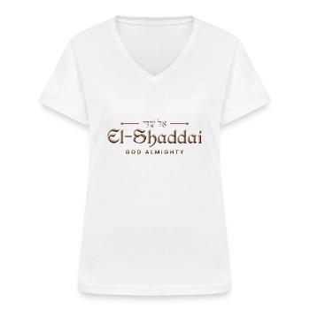 El Shaddai - Gott, der Allmächtige - Christliche Kleidung - Frauen-T-Shirt mit V-Ausschnitt - Weiß - Vorne - Lela (165cm)