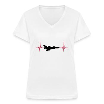 Avion de chasse Heartbeat - T-shirt col V Femme - blanc - Devant - Lela (165cm)