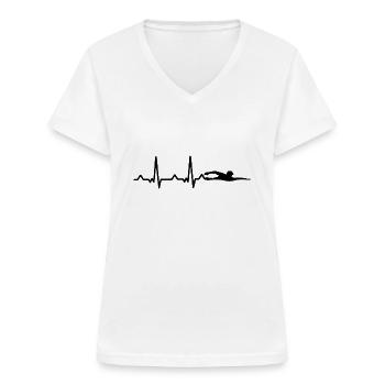 Nager dans le cœur - T-shirt col V Femme - blanc - Devant - Lela (165cm)