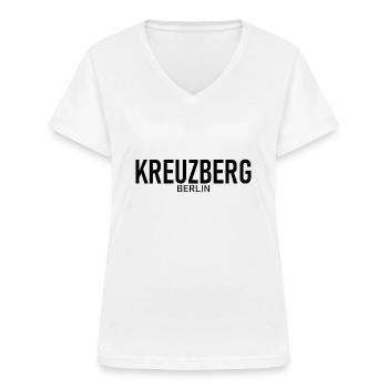 Kreuzberg - Berlin - Deutschland - Germany Bezirk - Frauen-T-Shirt mit V-Ausschnitt - Weiß - Vorne - Lela (165cm)