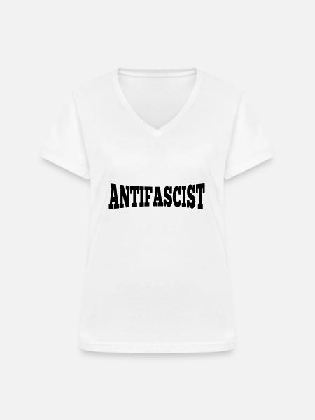Antifascist - Antifaschist - Frauen-T-Shirt mit V-Ausschnitt - Weiß