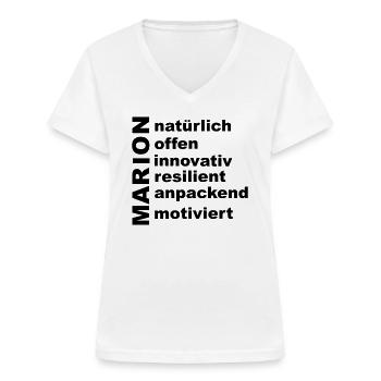 Marion - Ein ganz spezielles Design nur für Marion - Frauen-T-Shirt mit V-Ausschnitt - Weiß - Vorne - Lela (165cm)