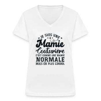 Mamie Couturière Humour Mamie Cadeau - T-shirt col V Femme - blanc - Devant - Lela (165cm)