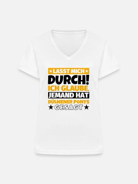 Dülmener Ponys - Frauen-T-Shirt mit V-Ausschnitt - Weiß