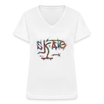 Schlittschuh - Frauen-T-Shirt mit V-Ausschnitt - Weiß - Vorne - Lela (165cm)