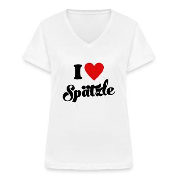 Ich liebe Spätzle mit Soß Schwäbisch Schwaben - Frauen-T-Shirt mit V-Ausschnitt - Weiß - Vorne - Lela (165cm)