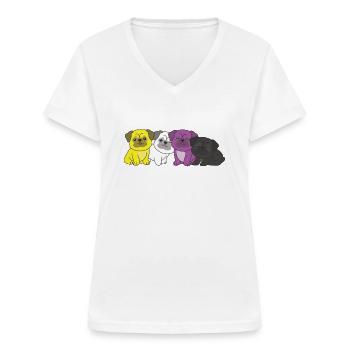 Nonbinary Flag Pug Pride LGBTQ cute dogs - Women's V-neck T-shirt - white - Front - Lela (165cm)