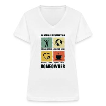 Neuer Hauseigentümer Informationen zum Umgang mit - Frauen-T-Shirt mit V-Ausschnitt - Weiß - Vorne - Lela (165cm)
