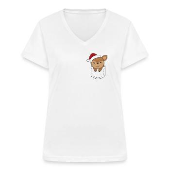 Fröhliche Weinachten süßes Reh in Brusttasche - Frauen-T-Shirt mit V-Ausschnitt - Weiß - Vorne - Lela (165cm)