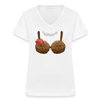 Kokosnuss BH Coconut Bra Kokosnüsse Kostüm Hawaii - Frauen-T-Shirt mit V-Ausschnitt - Weiß - Vorne - Lela (165cm)