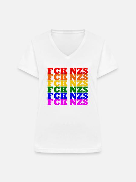 Fck nzs - Frauen-T-Shirt mit V-Ausschnitt - Weiß