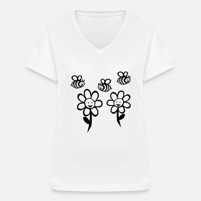 Bienchen und Blümchen - Frauen-T-Shirt mit V-Ausschnitt - Weiß