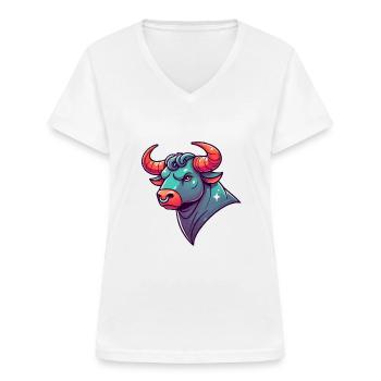 Taureau Dessin animé - T-shirt col V Femme - blanc - Devant - Lela (165cm)
