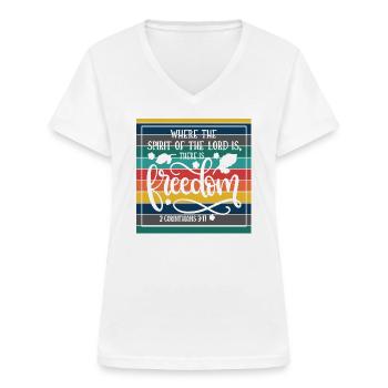 Christlicher Plan, wo der Geist des Herrn ist - Frauen-T-Shirt mit V-Ausschnitt - Weiß - Vorne - Lela (165cm)