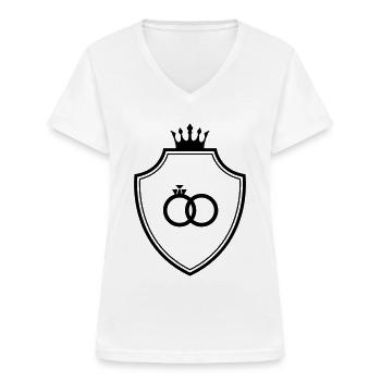 Anneaux de mariage Bague Armoiries Mariage - T-shirt col V Femme - blanc - Devant - Lela (165cm)